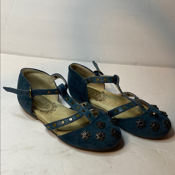 Joyfolie Blue Studded T-Strap Flats size 10 - Picture 1 of 6